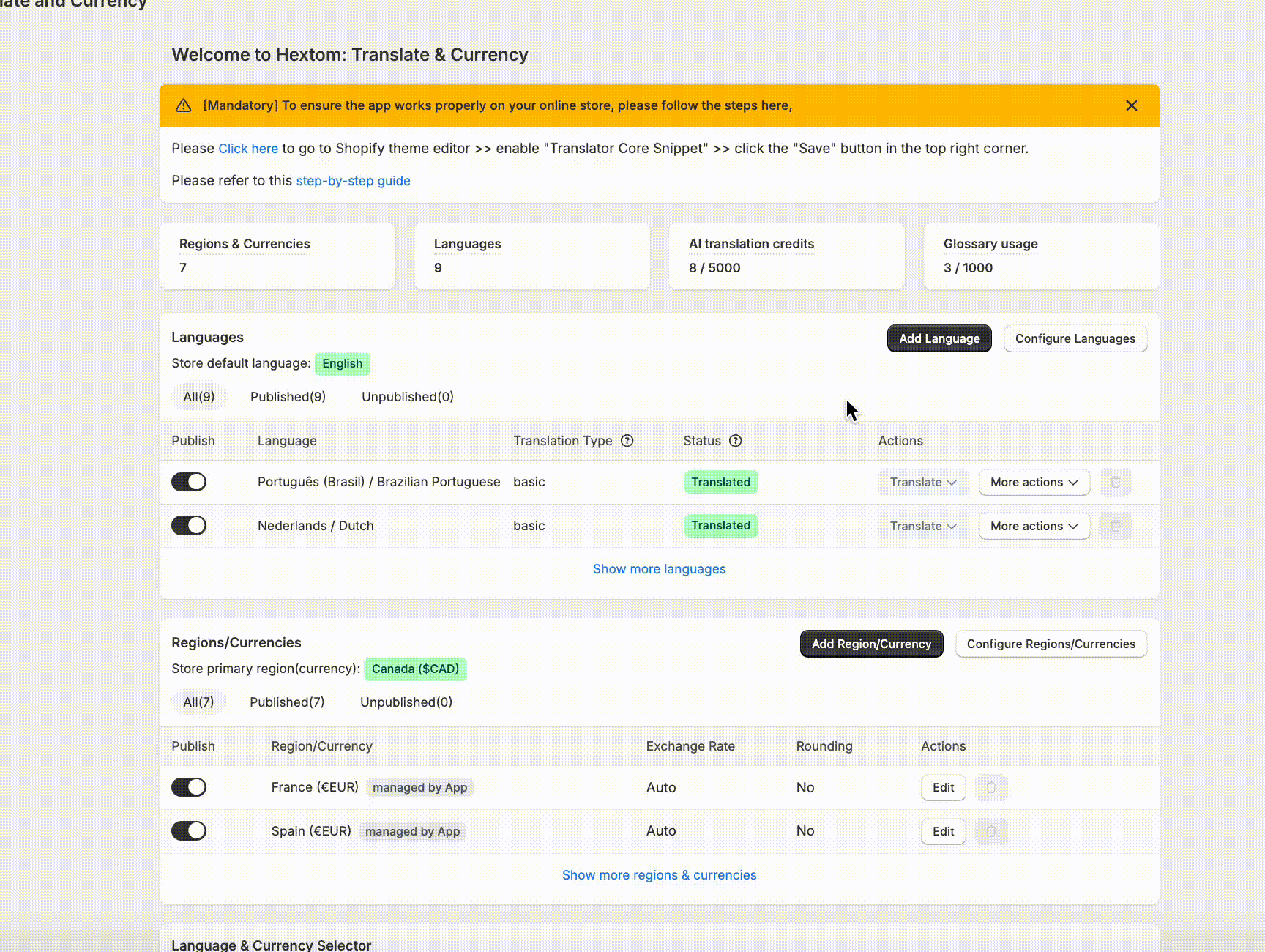 Demo of clicking Add Language on the app dashboard to add a new language