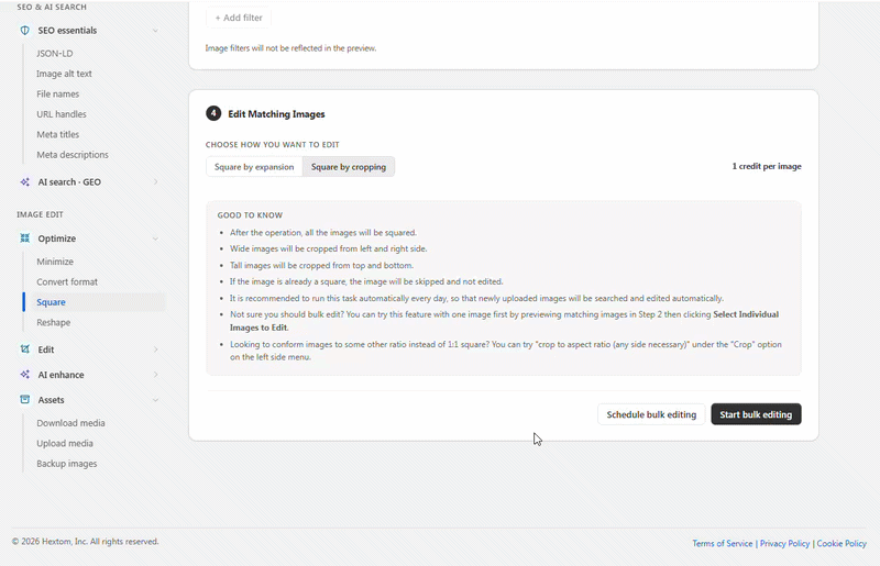 Clicking Start bulk editing to queue the task