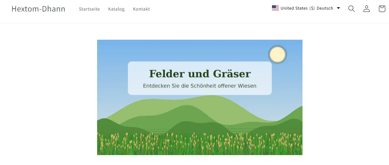 Storefront in German showing the translated Felder und Gräser image